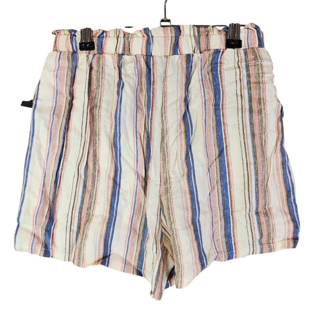 Juniors Art Class Linen Multicolor Striped Shorts Elastic Waist 3" Inseam Size M